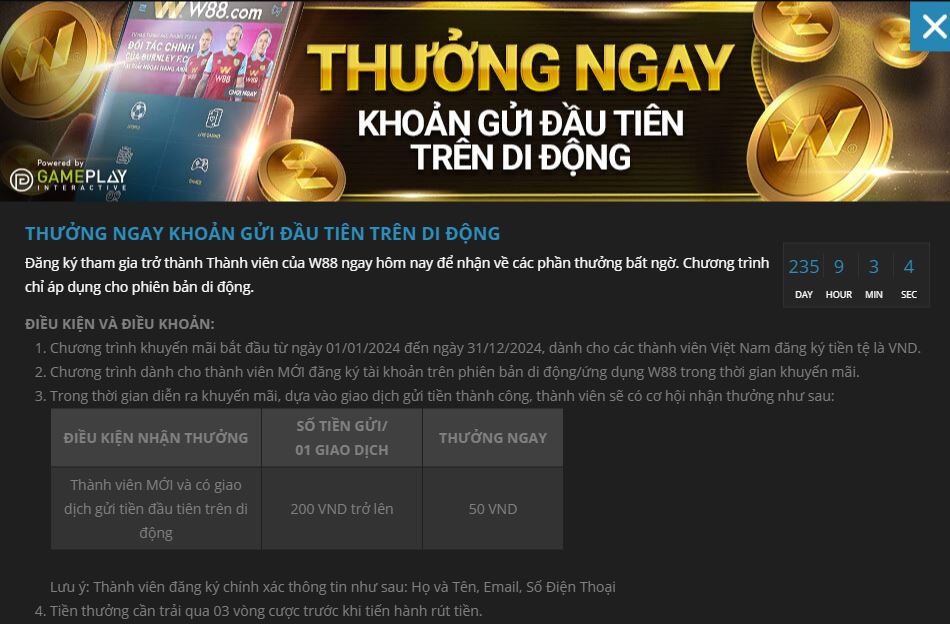 Thưởng nạp đầu lên tiên trên di dộng